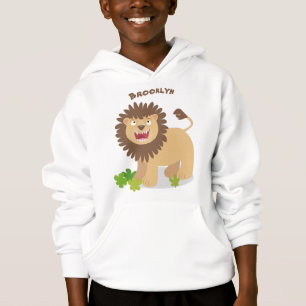 Happy lion roaring cartoon illustration hoodie