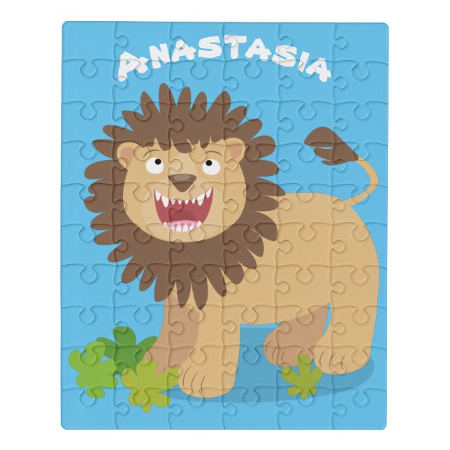 Happy lion roaring cartoon illustration jigsaw puzzle (Puzzle Vertical)