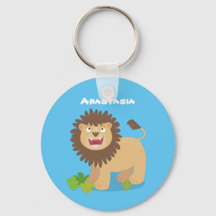 Happy lion roaring cartoon illustration keychain