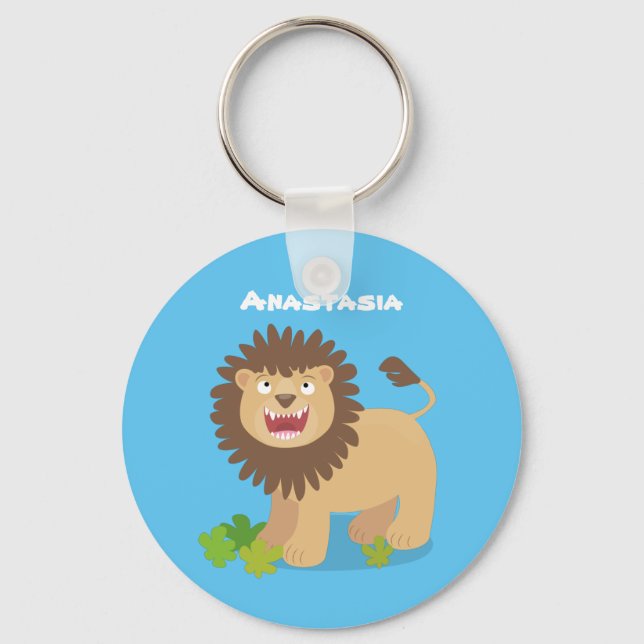 Happy lion roaring cartoon illustration keychain (Front)
