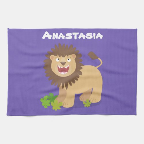 Happy lion roaring cartoon illustration kitchen towel