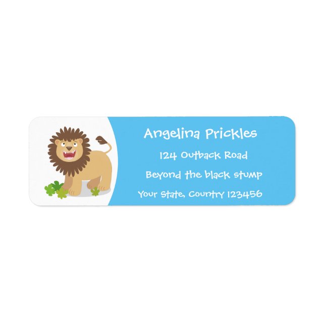 Happy lion roaring cartoon illustration label (Front)