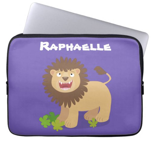 Happy lion roaring cartoon illustration laptop sleeve