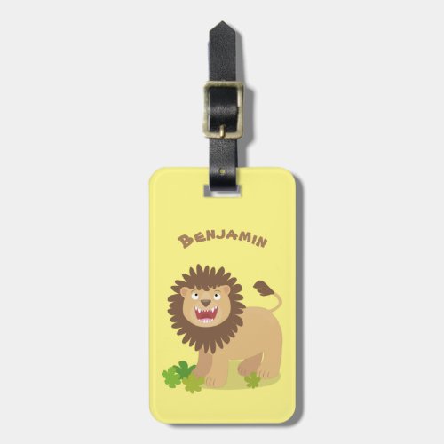 Happy lion roaring cartoon illustration luggage tag