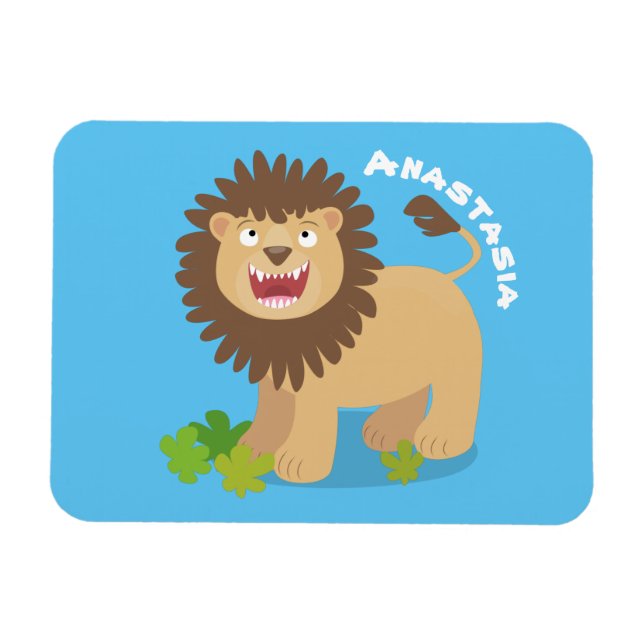 Happy lion roaring cartoon illustration magnet (Horizontal)