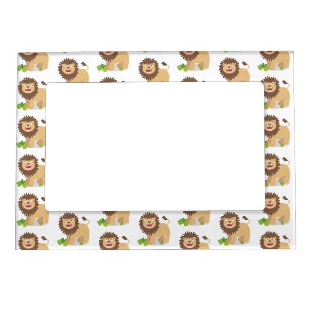 Happy lion roaring cartoon illustration magnetic frame (Front)