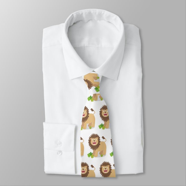 Happy lion roaring cartoon illustration neck tie (Tied)