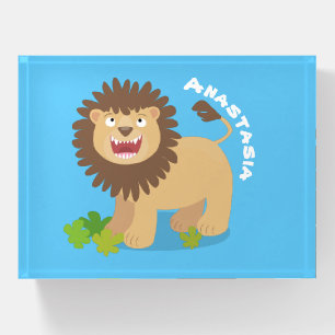 Happy lion roaring cartoon illustration paperweight
