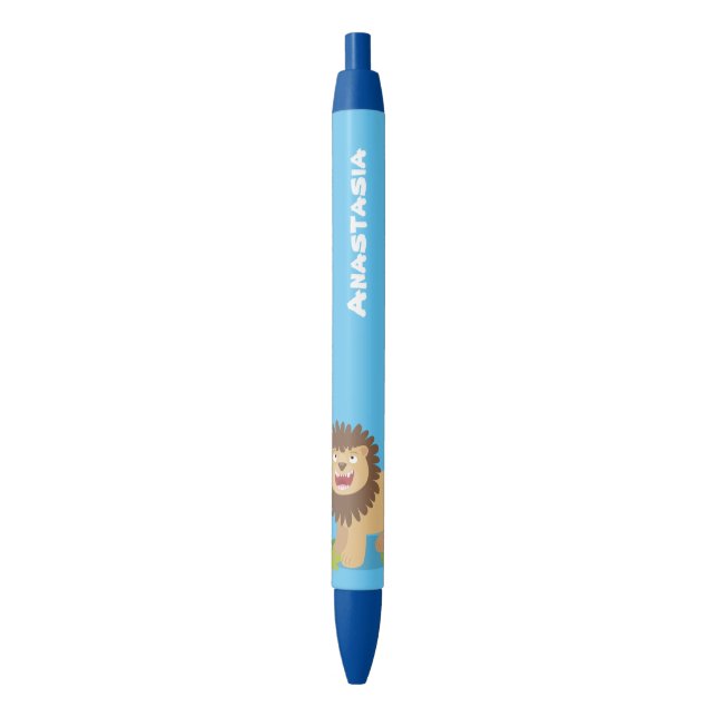 Happy lion roaring cartoon illustration pen (Front Vertical)