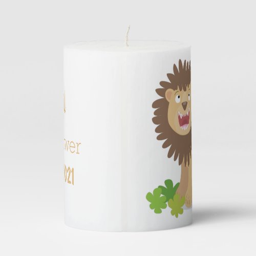 Happy lion roaring cartoon illustration pillar candle