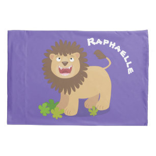 Happy lion roaring cartoon illustration pillow case