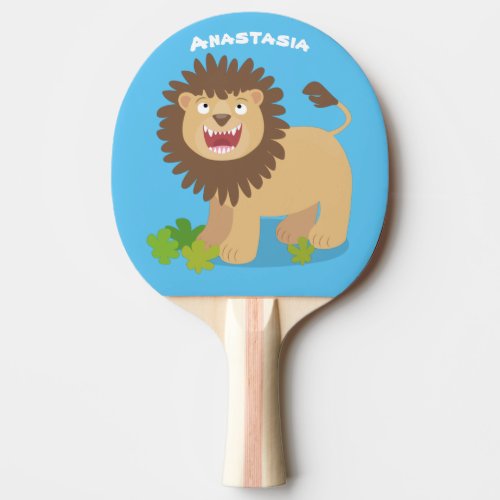 Happy lion roaring cartoon illustration ping pong paddle