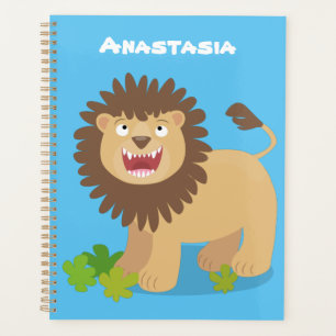 Happy lion roaring cartoon illustration planner