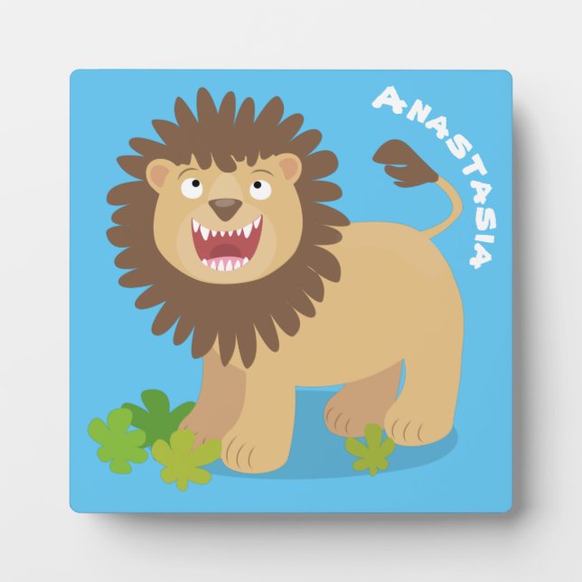 Happy lion roaring cartoon illustration plaque (Front)