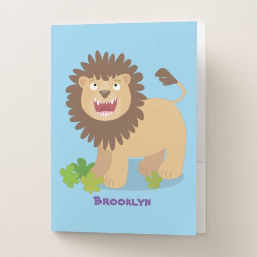 Happy lion roaring cartoon illustration pocket folder