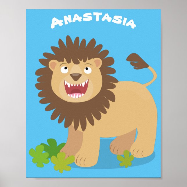 Happy lion roaring cartoon illustration poster (Front)