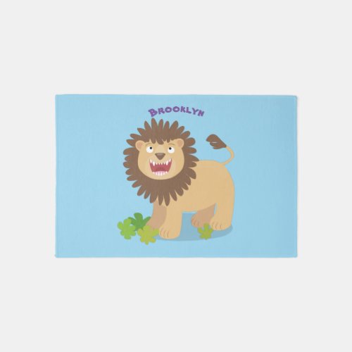 Happy lion roaring cartoon illustration rug