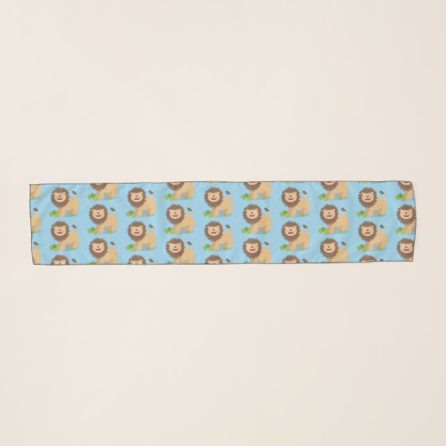 Happy lion roaring cartoon illustration scarf (Front (Horizontal))