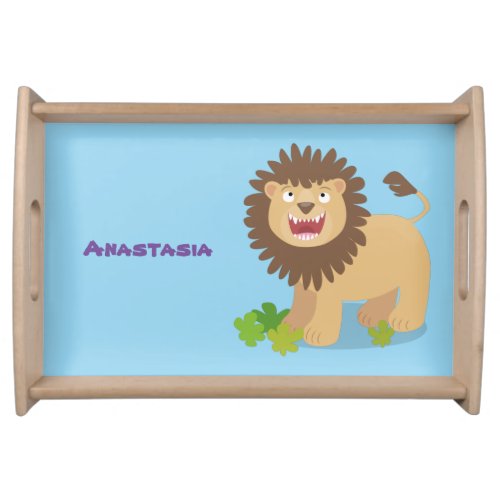 Happy lion roaring cartoon illustration serving tray