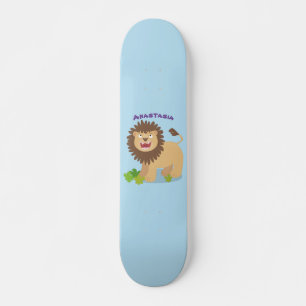 Happy lion roaring cartoon illustration skateboard