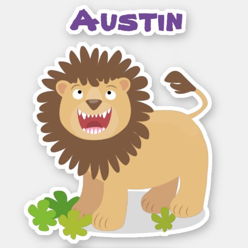 Happy lion roaring cartoon illustration sticker