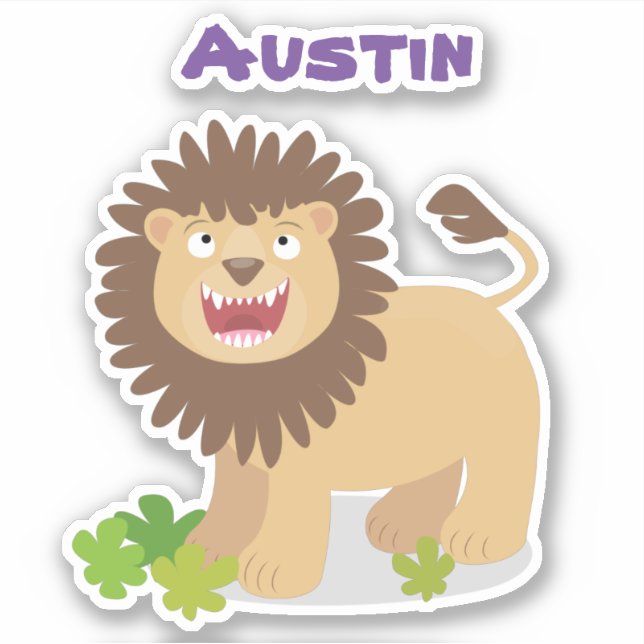 Happy lion roaring cartoon illustration sticker (Front)