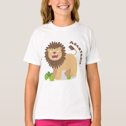 Happy lion roaring cartoon illustration T_Shirt