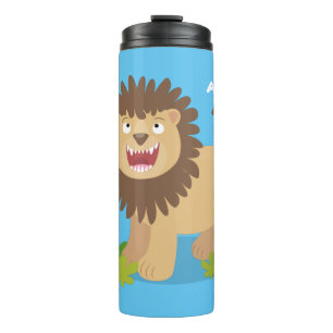 Happy lion roaring cartoon illustration thermal tumbler