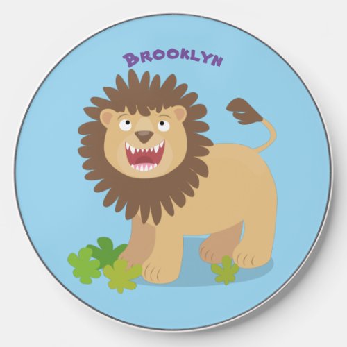 Happy lion roaring cartoon illustration wireless charger 