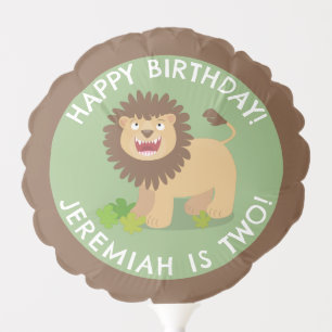 Happy lion roaring cartoon personalized birthday balloon