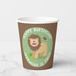 Happy lion roaring cartoon personalized birthday paper cups