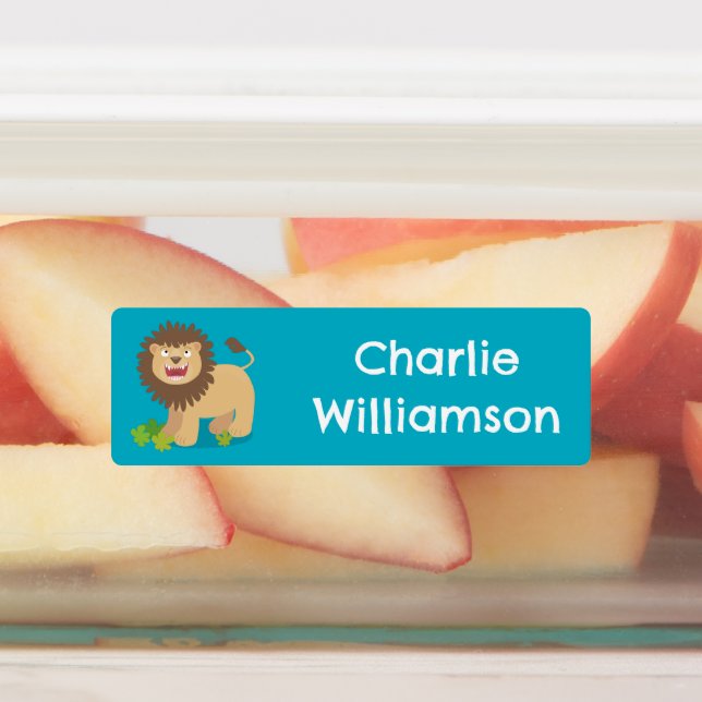 Happy lion roaring cartoon personalized labels (Affixed)