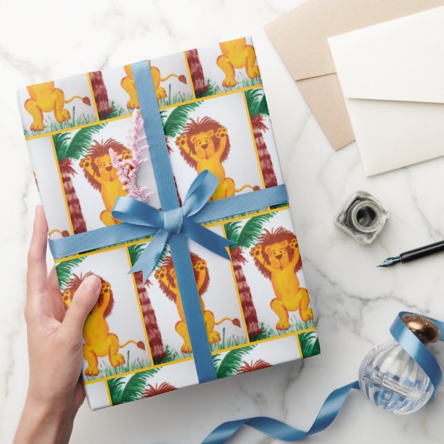 Happy Lion Watercolor Art Wrapping Paper (Gifting)