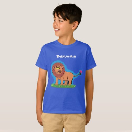 Happy lion with butterfly cartoon design T_Shirt