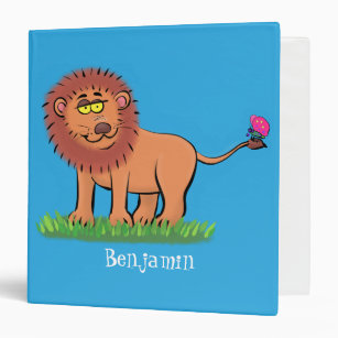 Happy lion with butterfly cartoon illustration 3 ring binder