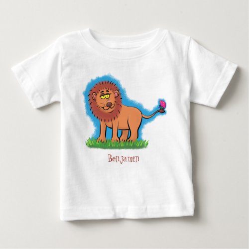 Happy lion with butterfly cartoon illustration baby T_Shirt