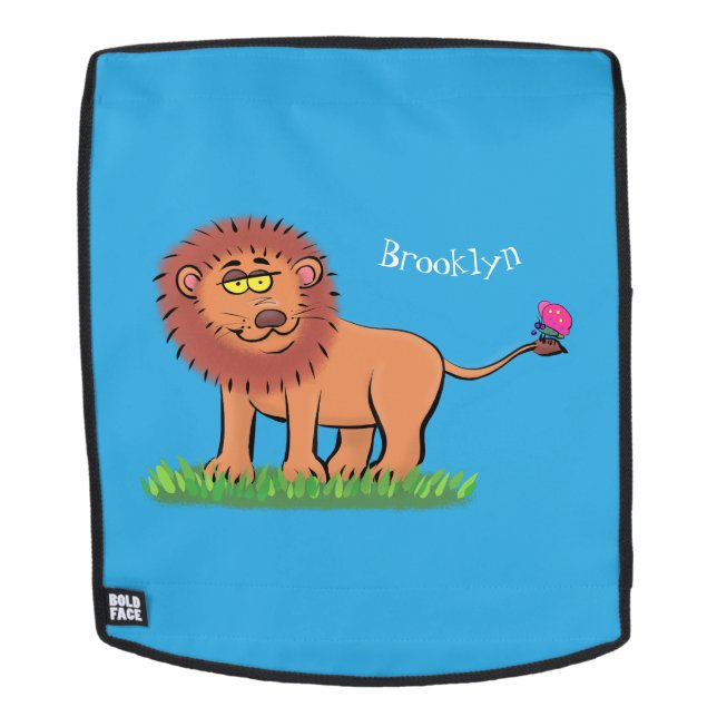 Happy lion with butterfly cartoon illustration backpack (Removable Face)
