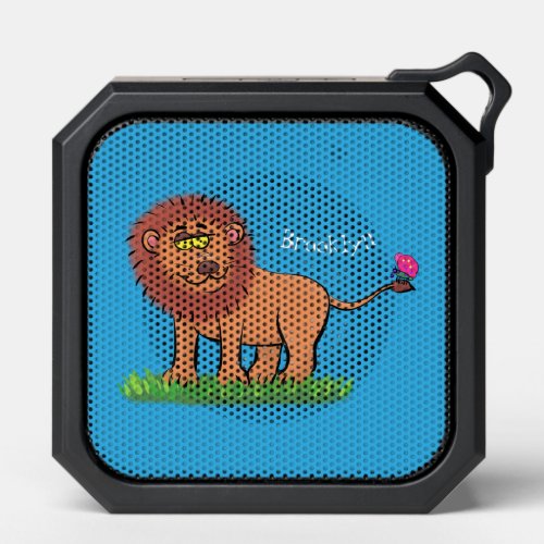 Happy lion with butterfly cartoon illustration bluetooth speaker