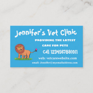 Happy lion with butterfly cartoon illustration business card