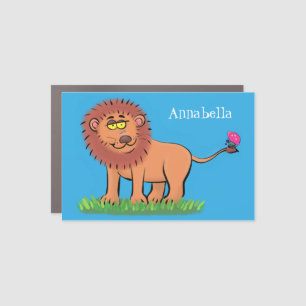 Happy lion with butterfly cartoon illustration car magnet
