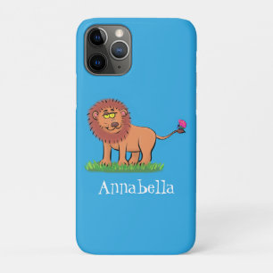 Happy lion with butterfly cartoon illustration iPhone 11 pro case