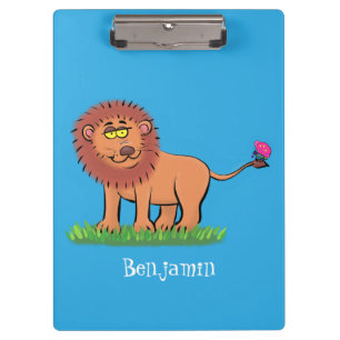 Happy lion with butterfly cartoon illustration clipboard
