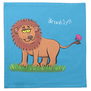 Happy lion with butterfly cartoon illustration cloth napkin