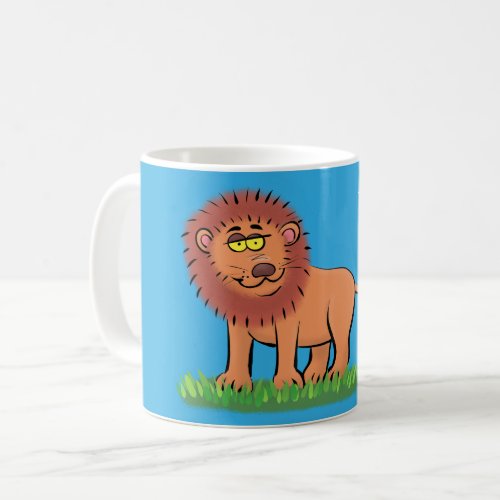 Happy lion with butterfly cartoon illustration coffee mug