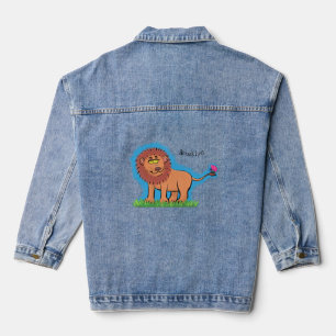 Happy lion with butterfly cartoon illustration denim jacket