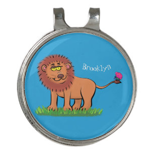 Happy lion with butterfly cartoon illustration golf hat clip