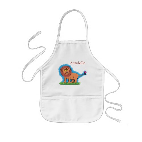 Happy lion with butterfly cartoon illustration kids apron