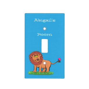Happy lion with butterfly cartoon illustration  light switch cover