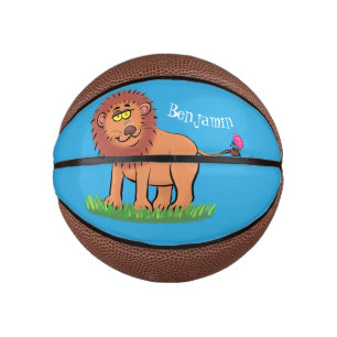 Happy lion with butterfly cartoon illustration  mini basketball