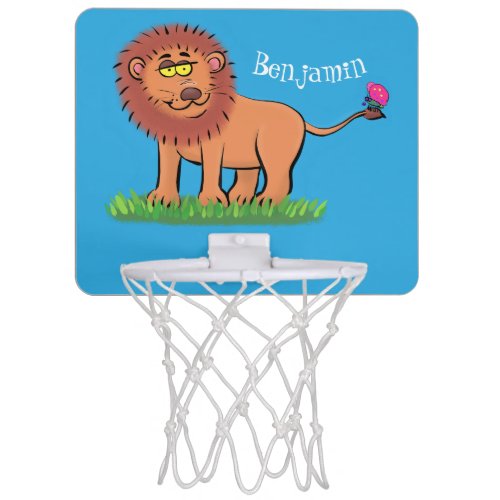Happy lion with butterfly cartoon illustration mini basketball hoop